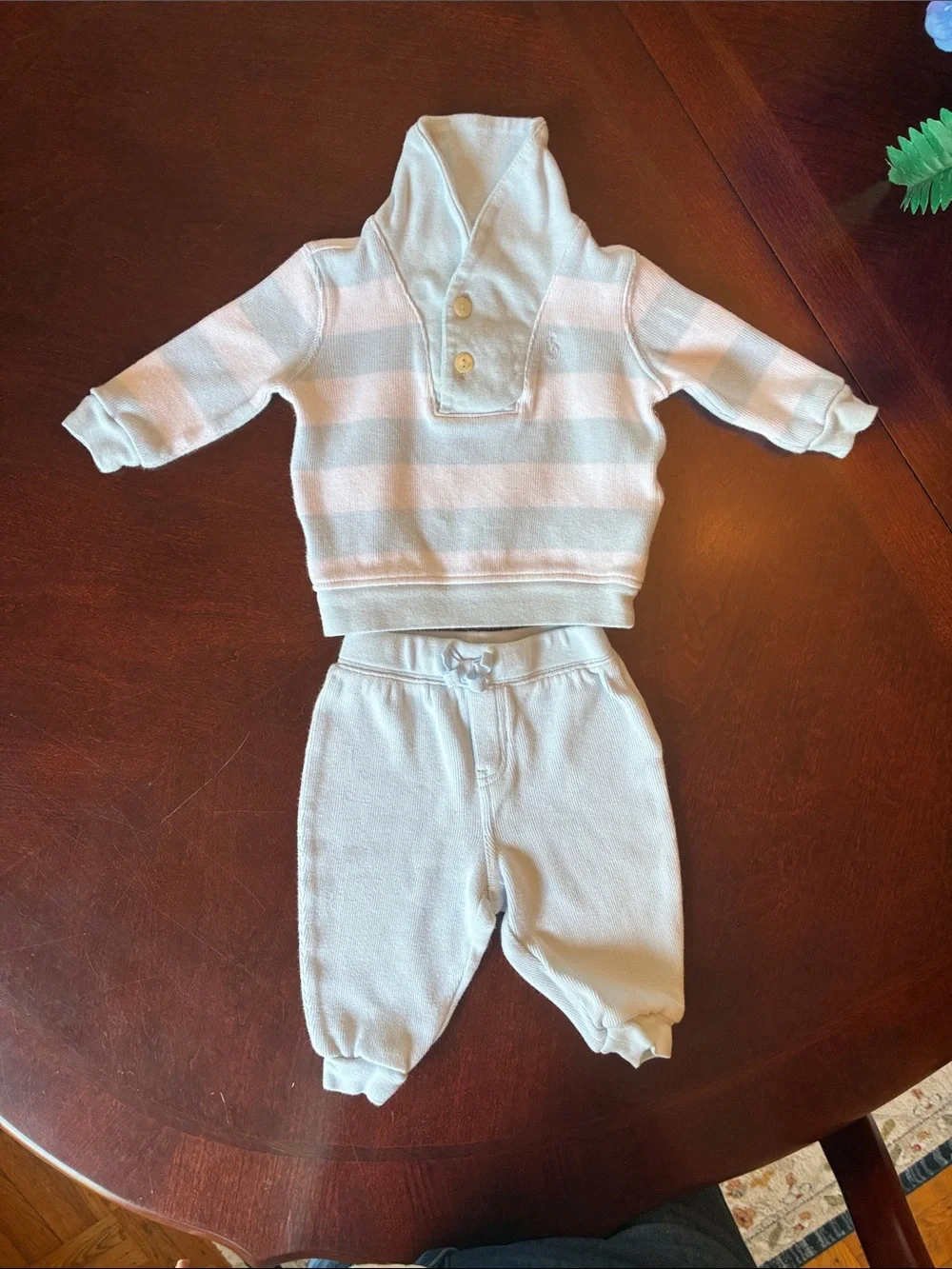 Polo Ralph Lauren Baby Boy Light Blue Striped Hoodie Joggers Set 6M 🧸